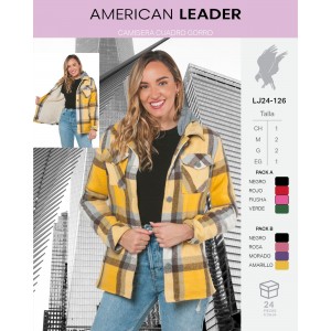 Camisera afelpada para mujer con diseño a cuadros y gorro integrado. Su interior caliente tipo borrega ofrece máximo confort y estilo Franela con forro de borrega.  Calidad PREMIUM Venta al por mayor LJ24-126 