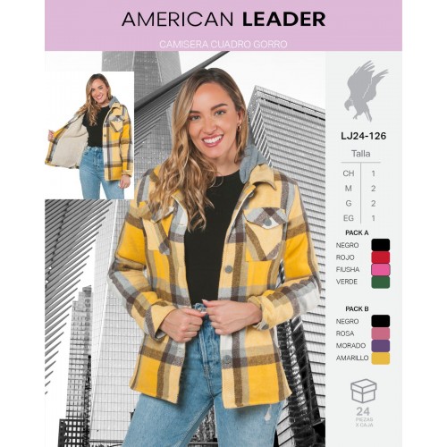 Camisera afelpada para mujer con diseño a cuadros y gorro integrado. Su interior caliente tipo borrega ofrece máximo confort y estilo Franela con forro de borrega.  Calidad PREMIUM Venta al por mayor LJ24-126 