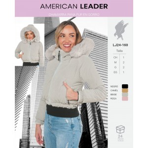 Chamarra Acolchada para Dama con Capucha y Peluche Suave, Tipo Borreguita, Cierre Frontal y Puños Elásticos Con Forro de Peluche.  Calidad PREMIUM Gorro Desmontable.  Venta al por mayor LJ24-160 