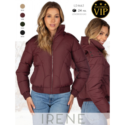 Chamarra acolchada para mujer con cuello alto y botones Con Forro de Peluche.  Calidad PREMIUM Gorro Desmontable.  Venta al por mayor LJ24662