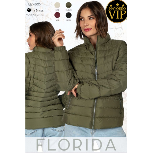 Chamarra acolchada ligera para mujer  .Abrigo térmico con cierre frontal, bolsillos laterales y cuello alto Venta al por mayor  LJ24885
