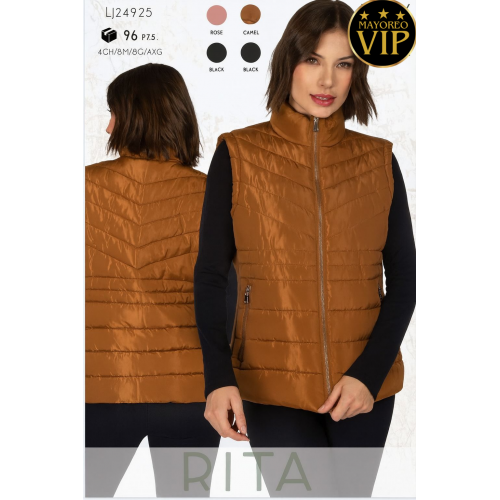 Chaleco acolchado para mujer tipo puffer, ligero y térmico, con cierre frontal y bolsillos laterales. Con forro cálido.  Calidad Premiun  Mayoreo por caja LJ24925