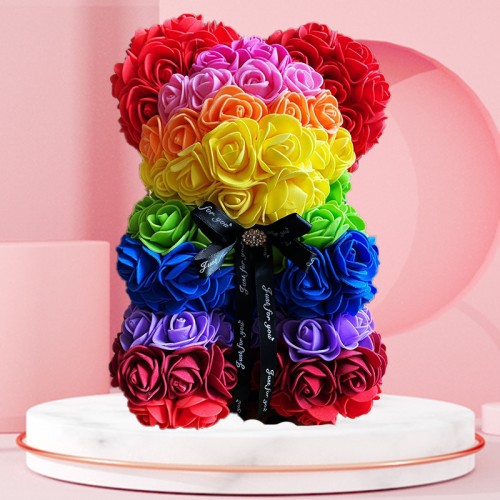 Oso de rosas de Foamy Pride Con Luz led, Caja Regalo PVC de 25CM ALTO 28*17*17CM LP135