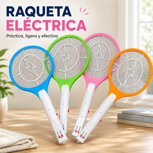 Raqueta matamosquitos recargable por enchufe, colores variados. Venta al por mayor