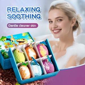 Set de 6 bombas de baño perfumadas de 100 g con forma de huevo de dinosaurio y caja de regalo. Venta por mayoreo