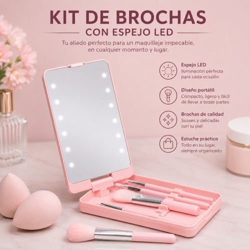 Kit de Brochas con Espejo LED por Mayoreo