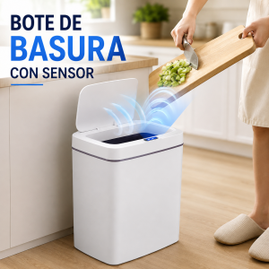 Bote de basura con sensor automático y apertura sin contacto, ideal para cocina, baño u oficina. Venta por mayoreo