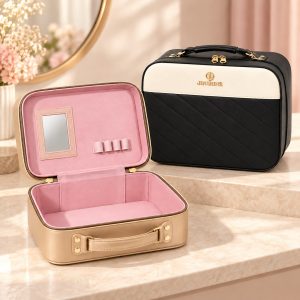 Estuche Organizador de Maquillaje con Doble Cierre Asa y Compartimentos Interiores por Mayoreo