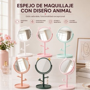 Espejo de Maquillaje Giratorio con Diseño Animal por Mayoreo
