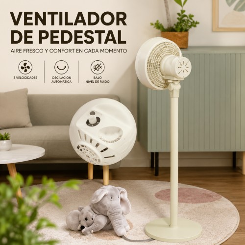Ventilador de pedestal de 80 cm y 75W ideal para hogar y oficina. Diseño moderno y práctico. Venta por mayoreo