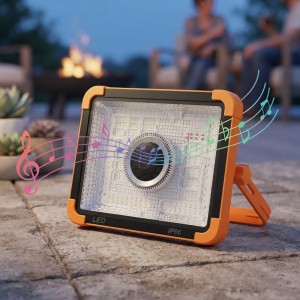 Bocina Bluetooth portátil con lámpara LED solar, pantalla LCD, batería de 4800 mAh y función de carga para celular. Venta por mayoreo