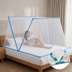 Pabellón mosquitero para cama con malla, estructura tipo tienda, y sujetadores de fijación. Medida 160x190 cm. Venta por mayoreo