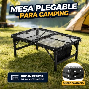 Mesa plegable para camping con red de almacenamiento por mayoreo