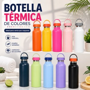 Termo de 750ml con diseño moderno con asa integrada y variedad de colores. Ideal para negocios y reventa. Venta por mayoreo