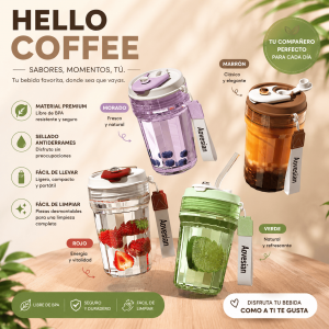 Vaso Portable para Café y Bebidas con Popote y Tapa Hermética por Mayoreo