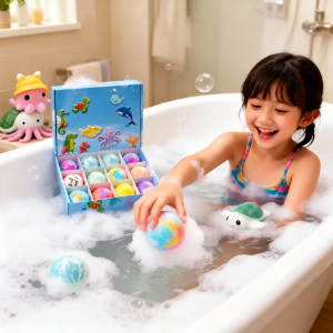 Set de 12 Bombas de Baño Efervescentes en Colores Surtidos con Caja por Mayoreo