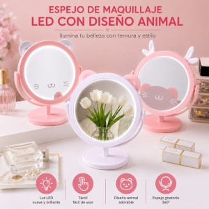 Espejo de Maquillaje LED con Diseño Animal por Mayoreo