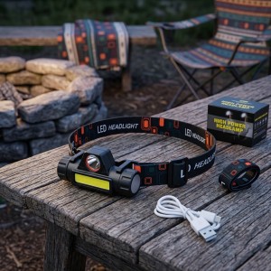 Lámpara frontal LED con panel de luz, banda ajustable, cable USB y accesorios. Venta por mayoreo