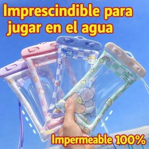 Funda impermeable para celular ideal para playa, alberca y actividades acuáticas, resistente al agua y permite usar pantalla táctil bajo el agua. Protege tu teléfono de agua, arena y polvo. Venta por mayoreo LX3-FUNDA