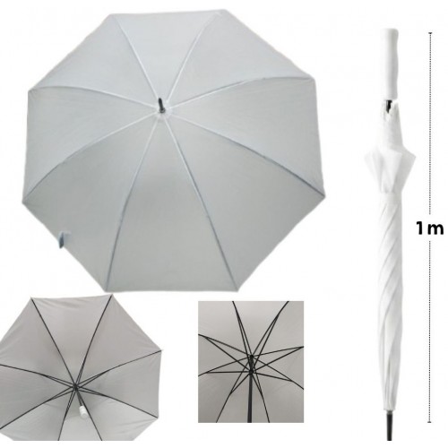 Paraguas largo de 1 metro con amplia cobertura y diseño resistente. Ideal para lluvia o sol. Venta por mayoreo