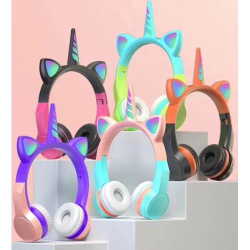 Audífonos de diadema bluetooth forma de unicornio con luz LY354