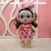 Muñeca con cabello largo rizado, gafas de fantasía, diadema con orejitas de felpa y vestido rosa decorado con encaje y lazo VENTA AL POR MAYOR Lj-8547