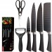 Set de cuchillos de acero inoxidable con pelador, tijera y base negra. Diseño moderno, resistente y funcional. Ideal para cocina doméstica o profesional. Venta al por mayor LJ-8849