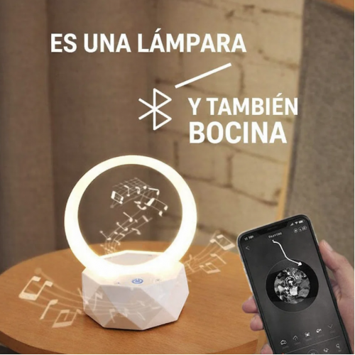 Lámpara LED tipo aro con bocina integrada. Ideal para iluminación y música en casa u oficina. Diseño moderno. Venta por mayoreo M06AA6012