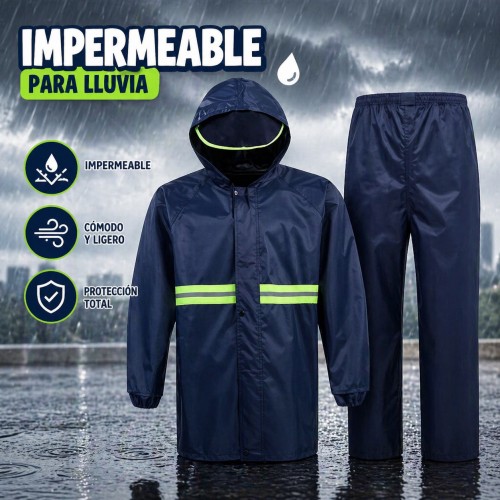 Impermeable de Dos Piezas con Franjas Reflejantes – Traje de Lluvia Resistente para Trabajo y Exterio-Traje impermeable unisex