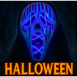 Sorprende con esta máscara LED con luces neón  y diseño sangriento. Perfecta para Halloween, fiestas y disfraces de terror. Venta al por mayor  M1534-22