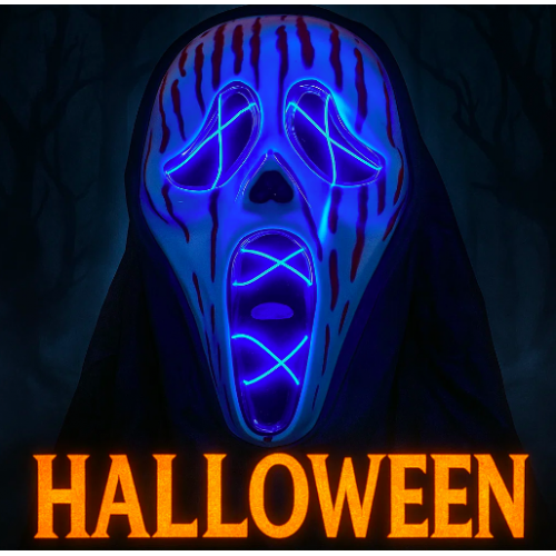 Sorprende con esta máscara LED con luces neón  y diseño sangriento. Perfecta para Halloween, fiestas y disfraces de terror. Venta al por mayor  M1534-22