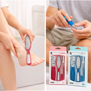 Set portátil para el cuidado profesional de los pies, ideal para hombres y mujeres. Incluye lima reutilizable, raspador y herramientas de limpieza. Perfecto para eliminar durezas, suavizar la piel. Por Mayoreo M15441-3