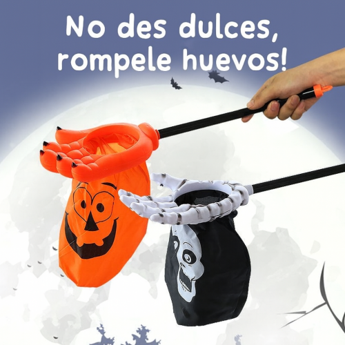 Divertida mano atrapa dulces con red extensible, perfecta para Halloween. Disponible en diseño de mano esquelética o mano naranja con uñas negras Venta al por mayor M1985-16