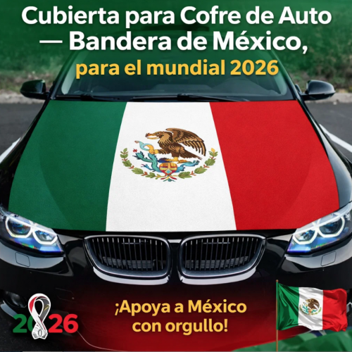 Cubierta decorativa para cofre de auto con diseño de la bandera de México, ideal para aficionados y eventos deportivos como el Mundial 2026. Venta por mayoreo. Cubierta decorativa para cofre de auto con diseño de la bandera de México, ideal para aficionados y eventos deportivos como el Mundial 2026. Venta por mayoreo.