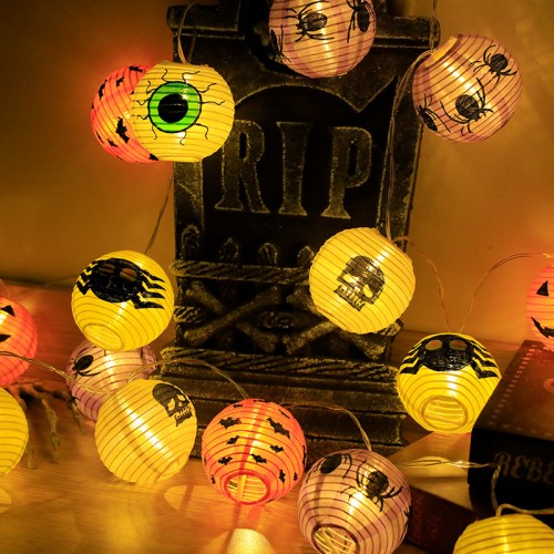 Guirnalda de luces LED con faroles de papel decorativos de Halloween. Incluye diseños surtidos de calabazas, murciélagos, arañas y calaveras Venta al por mayor  M6294-1