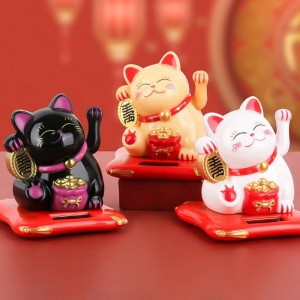 Gato de la suerte Maneki Neko con movimiento solar, símbolo tradicional japonés de buena fortuna y prosperidad. Ideal para decorar oficinas, negocios o el hogar. Venta al por mayor  M6729-1