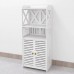 Gabinete organizador blanco de madera plástica con puertas y repisas abiertas, ideal para baño, cocina o tocador, diseño decorativo, venta por mayoreo 