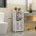 Gabinete organizador blanco de madera plástica con puertas y repisas abiertas, ideal para baño, cocina o tocador, diseño decorativo, venta por mayoreo 