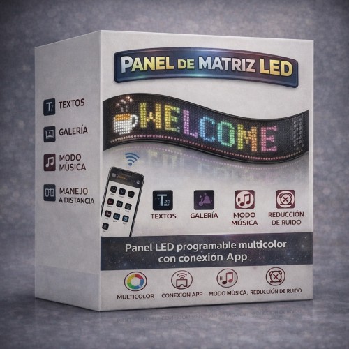 Panel de Matriz LED Flexible Multicolor Programable con Conexión App por Mayoreo MEX-0337 Panel de Matriz LED Flexible Multicolor Programable con Conexión App por Mayoreo MEX-0337