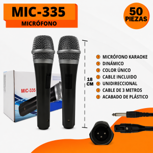 Micrófono Dinámico Karaoke con Cable 3 Metros Uso Profesional por Mayoreo MIC-335