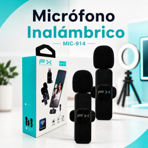Micrófono inalámbrico con 2 micrófonos, emparejamiento automático y reducción de ruido, con receptor Tipo C. Venta por mayoreo