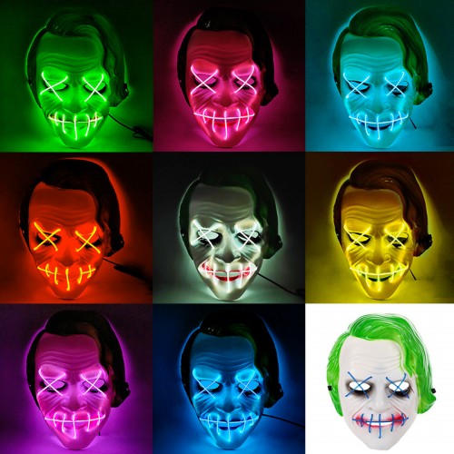 Máscara LED estilo Joker con luces brillantes en ojos y boca. Ideal para Halloween mayoreo MJ-0002