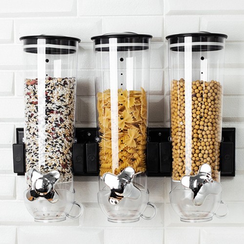 Dispensador  de alimentos secos montado en pared con tapa hermética y giro dosificador, ideal para cereales, arroz o pasta 1.5 L , venta al por mayor MPG-866 MPG-866