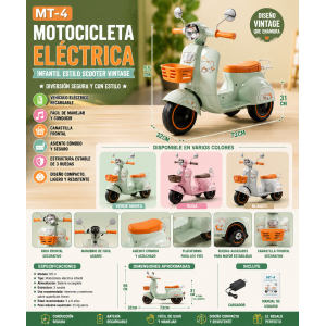 Motocicleta Eléctrica Infantil Estilo Scooter Vintage MT-4