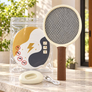 Raqueta Matamoscas Eléctrica Recargable con Mango, Base y Cable USB. Venta por Mayoreo