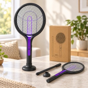 Raqueta Matamosquitos Eléctrica Inteligente con Luz UV, Mango Extensible de 62 a 100 cm y Base. Por Mayoreo