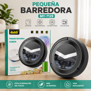 Pequeña barredora tipo robot MY-7129 con modos automático, borde y punto fijo, función anticolisión y diseño mini ultrafino. Venta por mayoreo