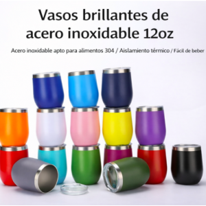 Vaso térmico de acero inoxidable 12 oz con acabado brillante, vaso aislante para bebidas frías y calientes, ideal para café, vino, cerveza y uso diario Venta al por mayor N1-210 