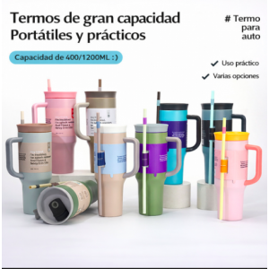 Termo térmico de gran capacidad con asa y popote, vaso portátil de acero inoxidable para bebidas frías y calientes, ideal para auto, oficina y viajes Venta al por mayor N1-244 