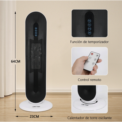 Calefactor Eléctrico Portátil 1500w con diseño moderno y compacto. Incluye control remoto, función de temporizador y pantalla digital venta al por mayor NF02